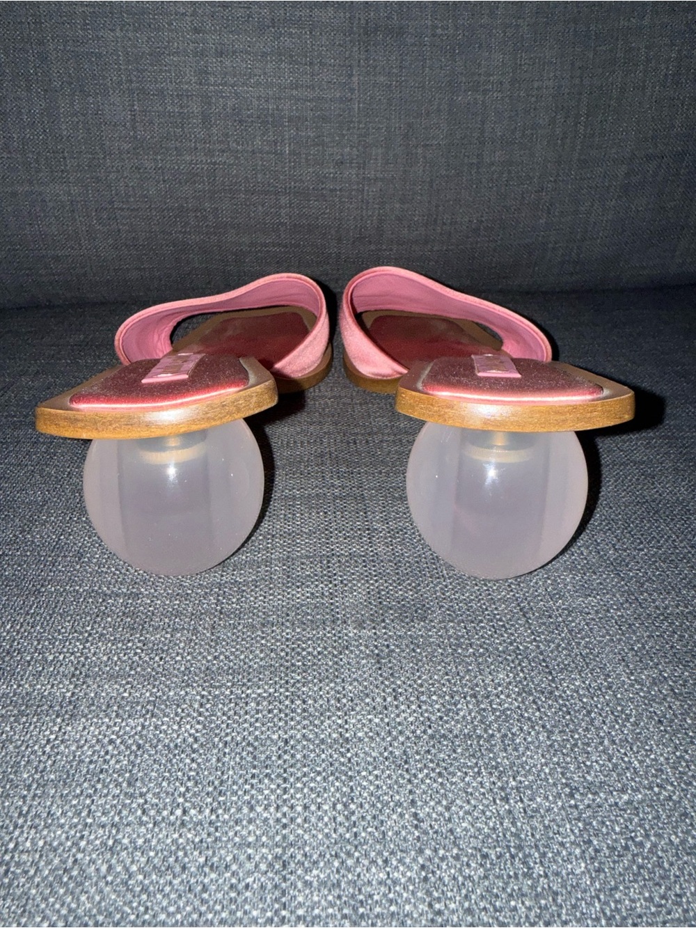 Cult Gaia Pink Satin Slide Sandals with Sculpted Ball Heel - Picture 7 of 9